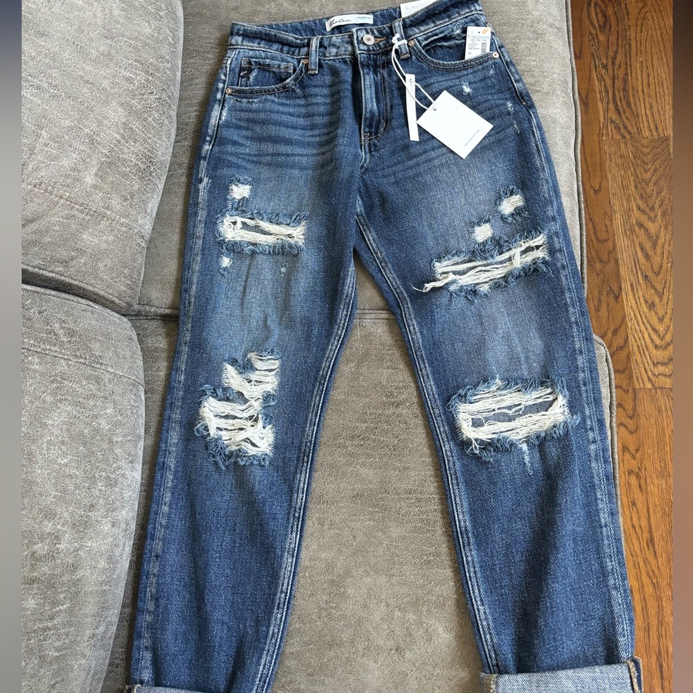 High Rise Mom Jeans, Brand New with Tags, Size 24, Smoke Free Home!